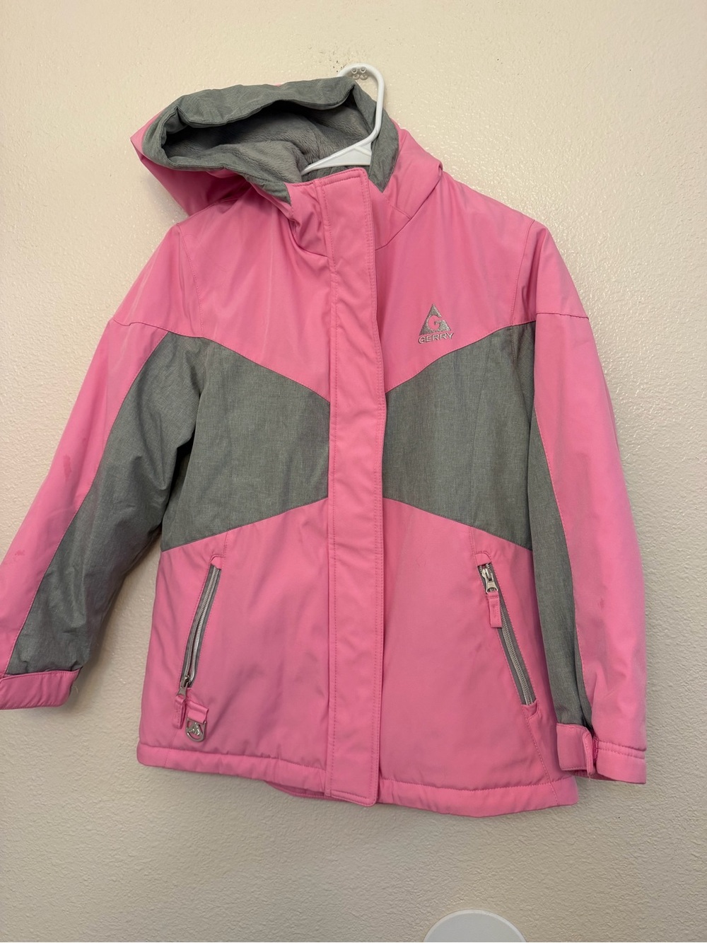 Gerry Girls M 10/12 Pink Gray Insulated Ski Snow Jacket Hooded Winter Coat